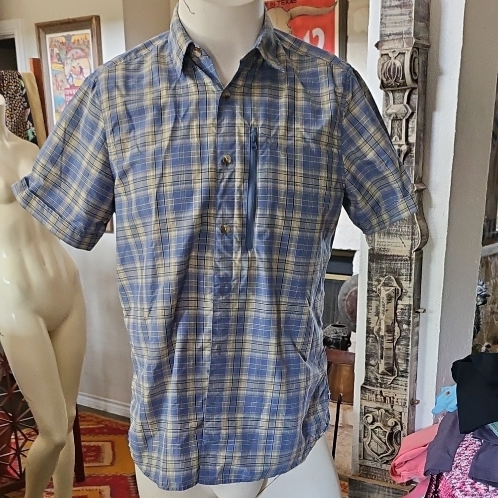 Fjallraven Mens Abisko Hiking SS Shirt Blue Plaid Size M - Picture 1 of 10